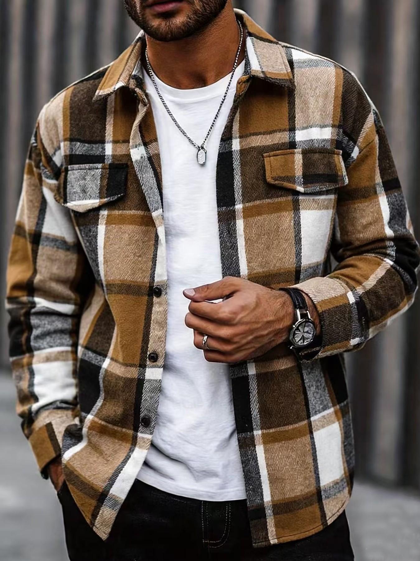 Flannel Shirt Lined - Retro Plaid Shirt Men Casual Elegant