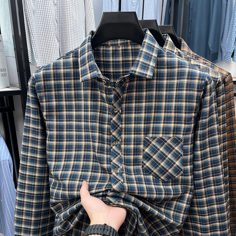 Men's Lapel Collar Plaid Shirt - Flannel Shirt Lined review and price