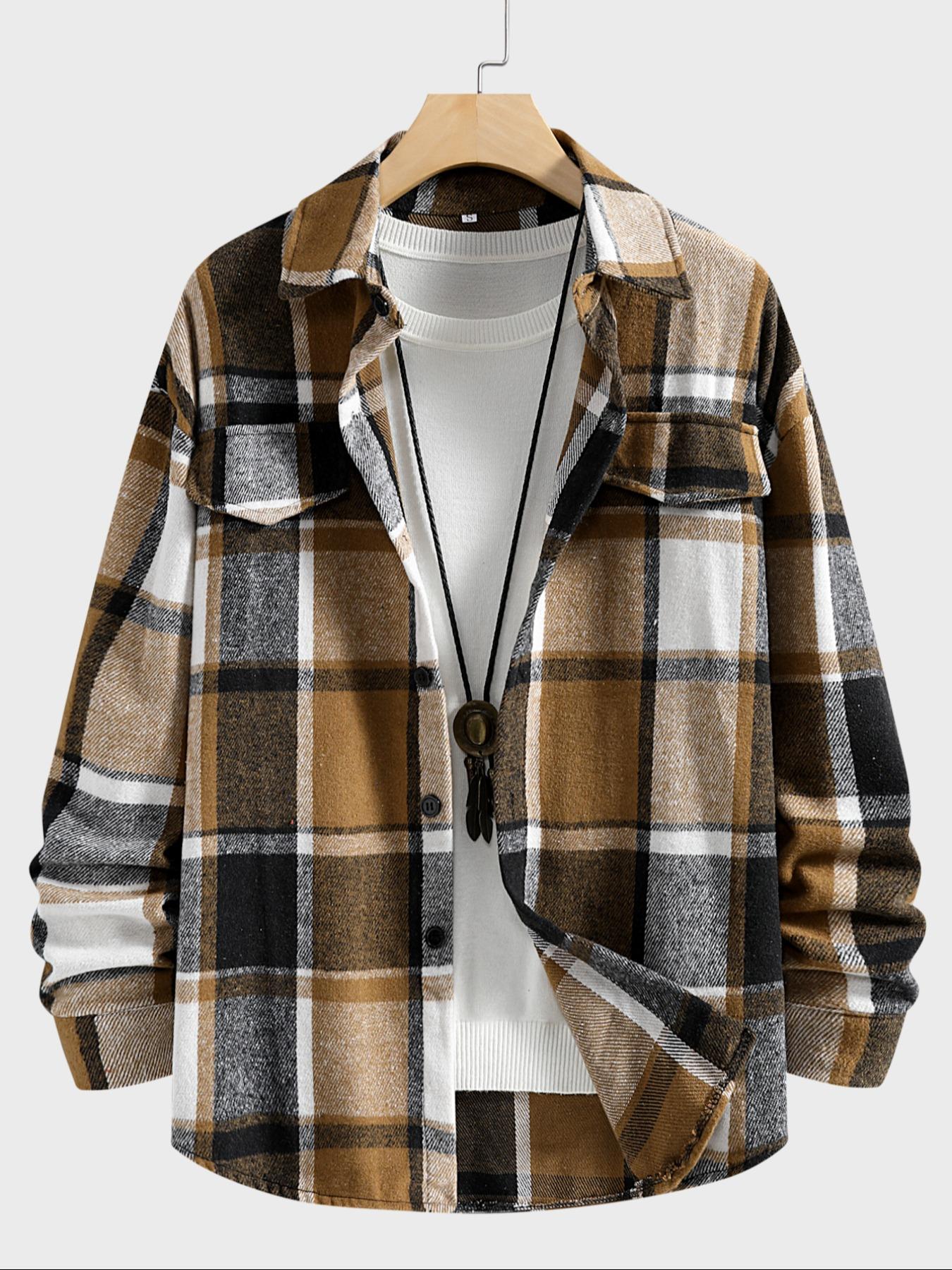 Retro Plaid Shirt Men Casual E - Flannel Shirt Lined review and price